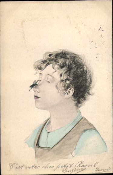 Postcard Child with a fly on his nose, portrait