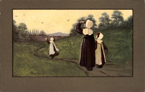 Artist Postcard Barham, S., Children watching birds
