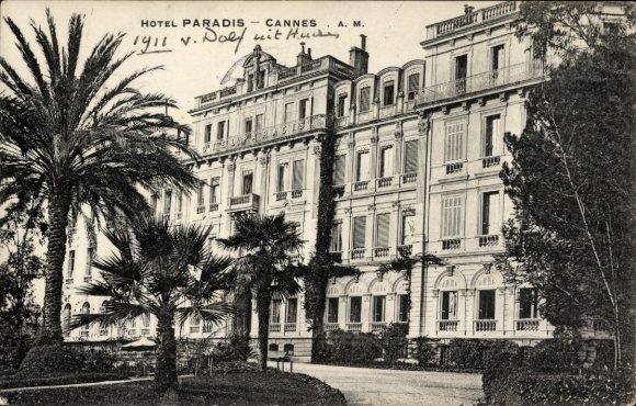 KP Cannes Alpes Maritimes, Hotel Paradis, palma, rok 1911,