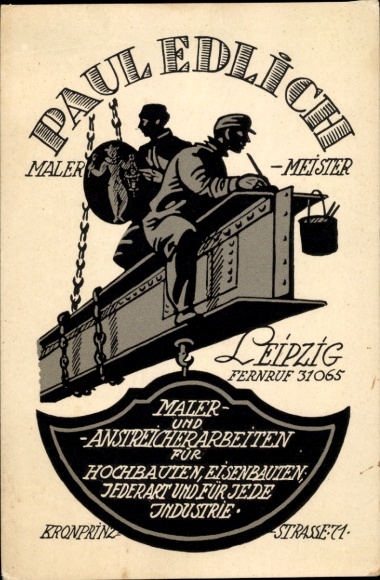 Postcard Leipzig in Saxony, advertising, Paul Edlich, master painter, painting work