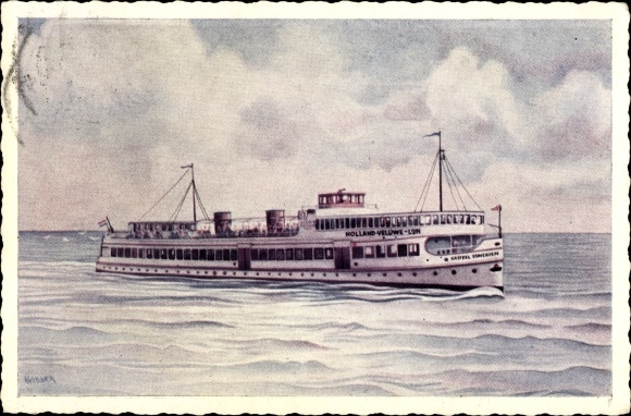 Artist Postcard Stoomboot Mij Holland Veluwe line, Harderwijk Amsterdam, Fährschiff