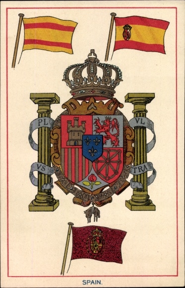 Wapenschild Ak Spanje, nationaal wapen, nationale vlaggen