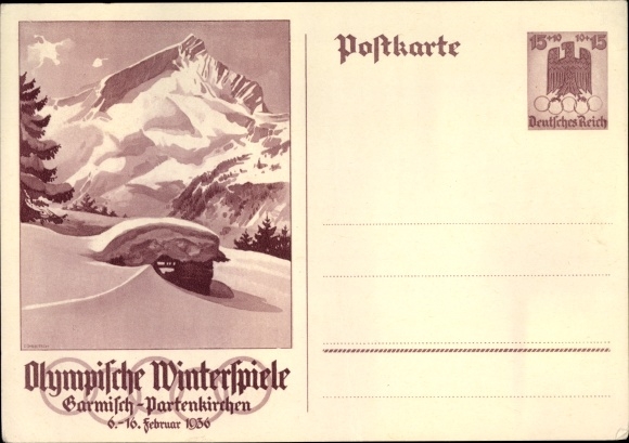 KP pocztowa z Garmisch Partenkirchen w Górnej Bawarii, Zimowe Igrzyska Olimpijskie 1936