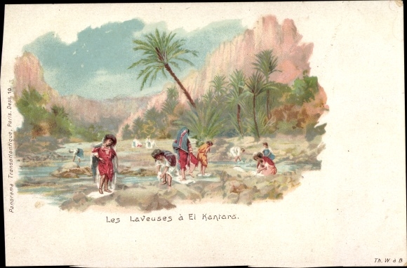 Chromo-Litho El Kantara Algerian, The Washers, Waschfrauen