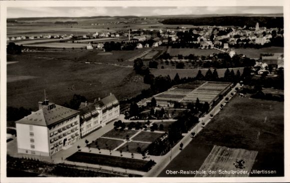 Postcard Illertissen in Swabia, aerial photograph, secondary school of the school brothers