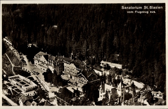 Postcard St. Blasien in the Black Forest, aerial photograph, sanatorium