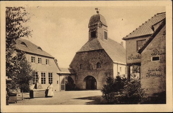 Ak Leipzig in Sachsen, Baufach Ausstellung 1913, Dorfkirche und Schule, Forsthaus