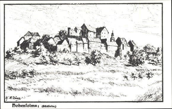 Künslter Postcard Hohensolms Hohenahr in Hessen, Evangelische Jugendburg Hohensolms