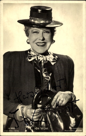 KP aktorka Ida Wüst, portret, kapelusz, torebka, autograf