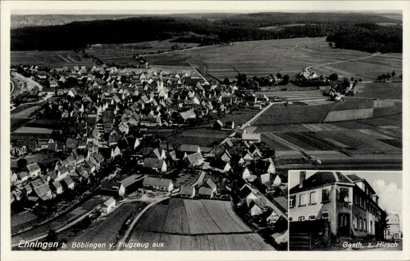 Postcard Ehningen Baden Württemberg, aerial photograph, Gasthaus Hirsch