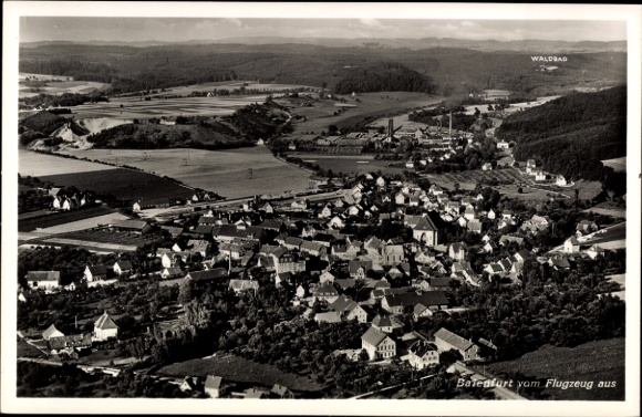 Postcard Baienfurt in Upper Swabia Württemberg, aerial photograph, surrounding landscape, black and white