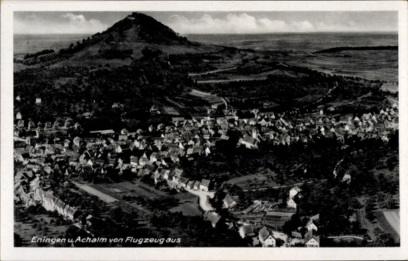 Postcard Eningen unter Achalm am Albtrauf, aerial photograph
