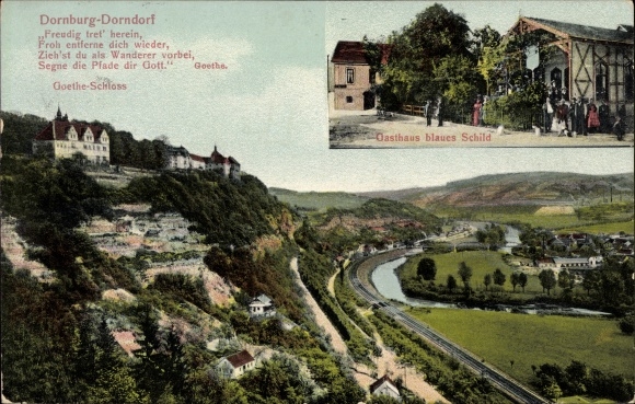 Postcard Dornburg Dorndorf Camburg in Thuringia, inn blue sign, Goethe Castle