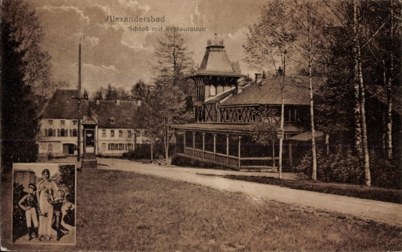 Postcard Bad Alexandersbad in the Fichtelgebirge Upper Franconia, Alexanderbad, castle with restaurant
