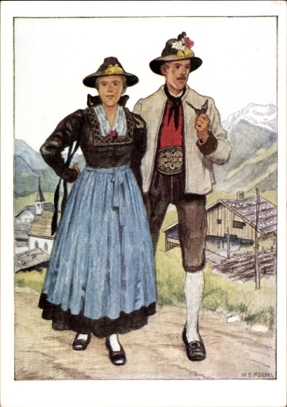 Artist Postcard Fossel, East Mark folk costumes, Zillertal, Tyrol
