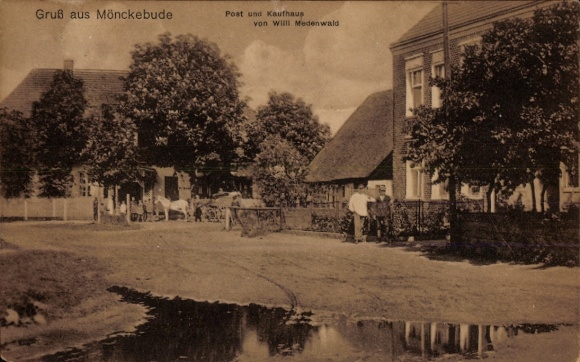 Postcard Mönckebude Mönkebude on the Szczecin Lagoon, Western Pomerania, Post Office, Willi Medenwald Department Store