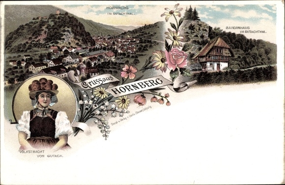lito Hornberg w dystrykcie Ortenau w Badenii-Wirtembergii, kostium Gutachera, gospodarstwo, kwiaty