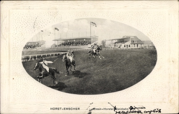 Postcard Horst Essen in the Ruhr area, racecourse, horses