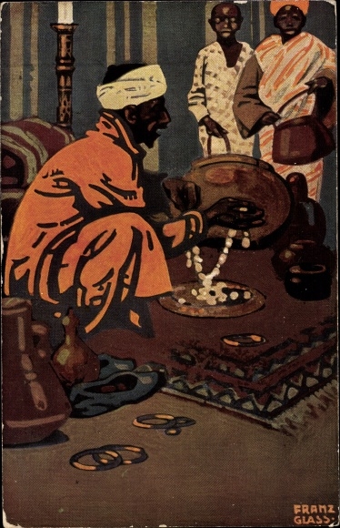 Artysta Ak Glass, Franz, sprzedawca biżuterii orientalnej, wystawa w Monachium 1910
