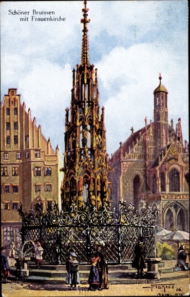 Artist PC Sollmann, Nuremberg in Middle Franconia Bavaria, beautiful fountain