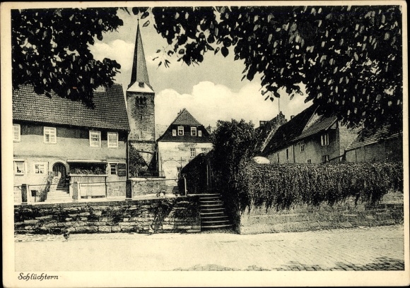 Postcard Schlüchtern in Hesse, local area, church