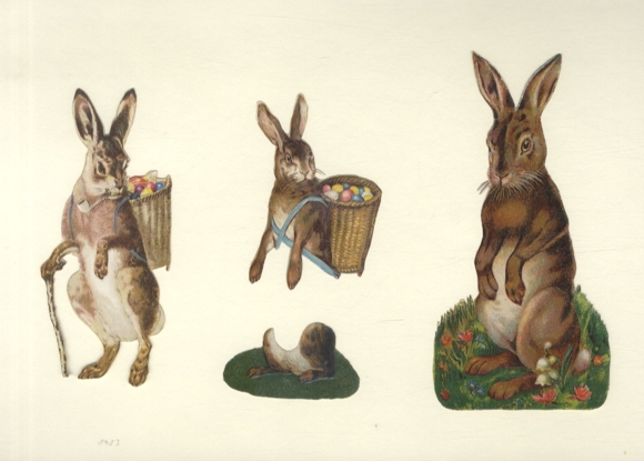 3 wafer Easter bunnies with colorful Easter eggs, approx. 15.5 x 8 cm to 13 x 6 cm