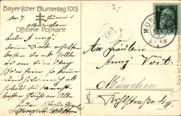 Artist Postcard by Zumbusch, Ludwig, Bavarian Flower Day 1913, Boy with Poppy Flower