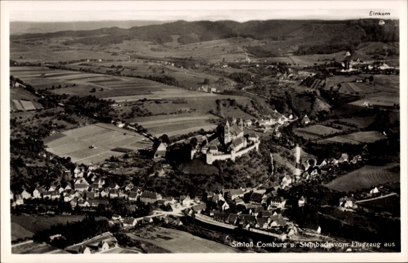 Postcard Comburg Schwäbisch Hall in Württemberg, aerial view of Steinbach Castle, rural surroundings