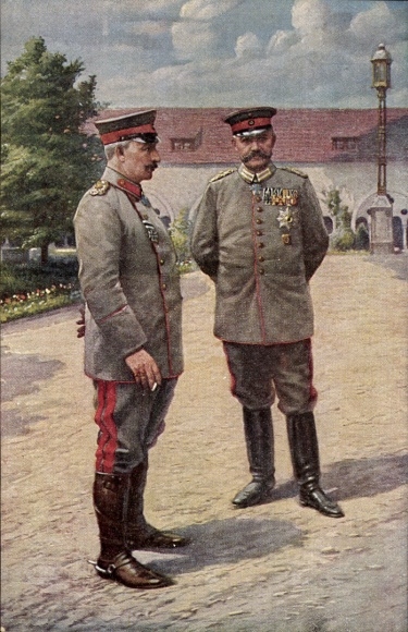 Postcard Kaiser Wilhelm II, Field Marshal Paul von Hindenburg, Posen Castle, 1915