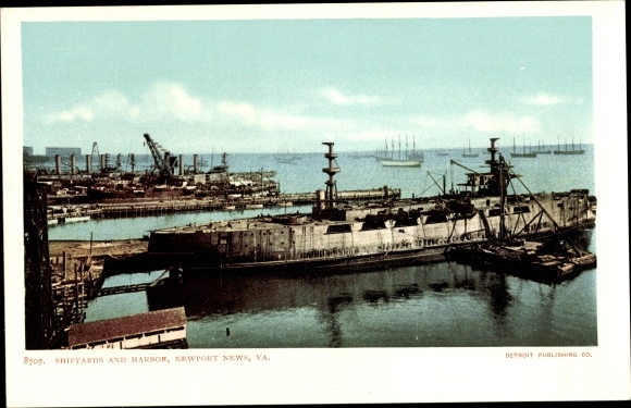 Ak Newport News Virginia USA, Werften, Hafen