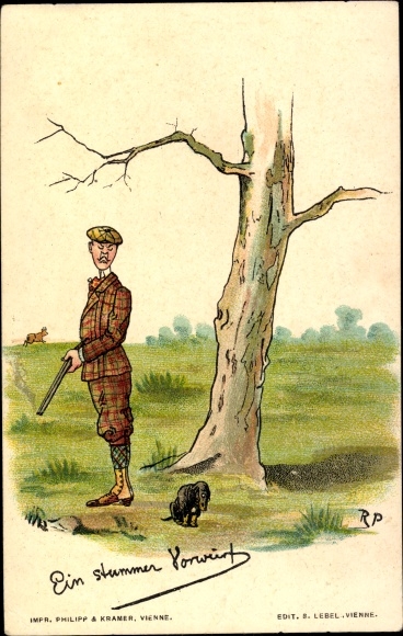 Artist Chromo-Litho A silent reproach, hunter, dog, dachshund, Philipp & Kramer