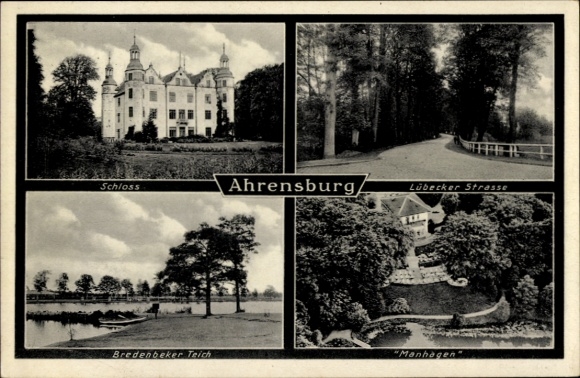 Ak Ahrensburg in Holstein, Schloss, Teich, Lübecker Straße