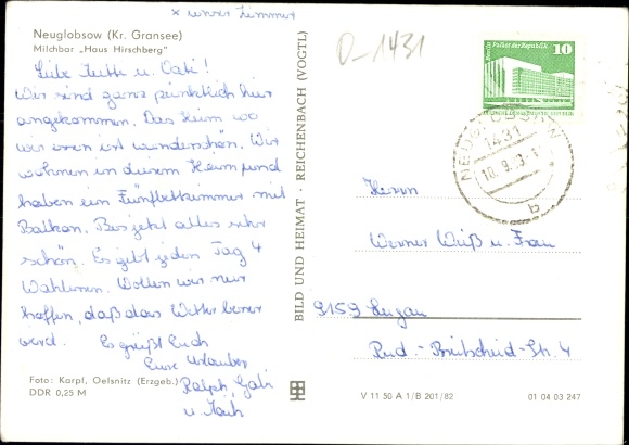 Ak Neuglobsow Stechlin Brandenburg, Milchbar Haus Hirschberg