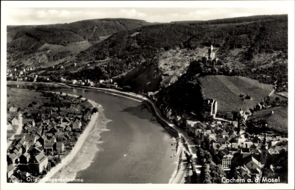 Postcard Cochem on the Moselle, aerial photograph