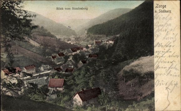 KP Zorge Walkenried w górach Harz, widok ze Staufenberg, krajobraz, domy, przyroda