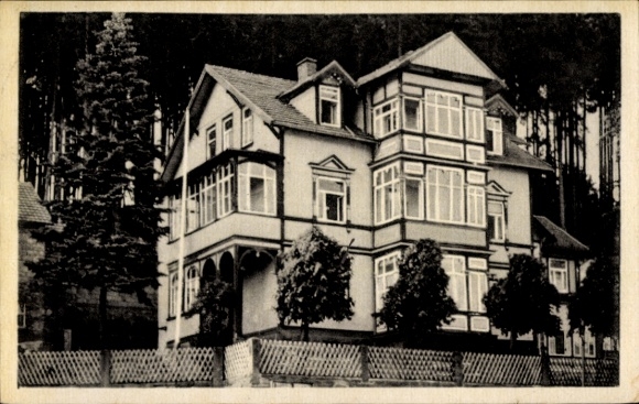 Postcard Finsterbergen Friedrichroda in the Thuringian Forest, Victorian building, trees in the foreground,