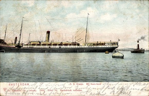 Postcard steamship SS Oranje, Maatschappij Nederland, Trenkler 23 929