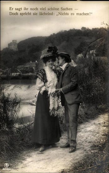 5 old Postcard series Lovers on a walk