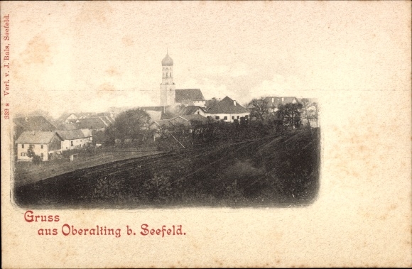 Postcard Oberalting Seefeld in Upper Bavaria, view of the town, church tower