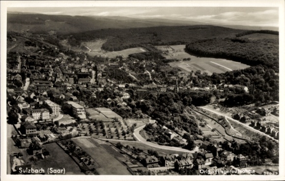 Postcard Sulzbach in Saarland, aerial photograph, city panorama