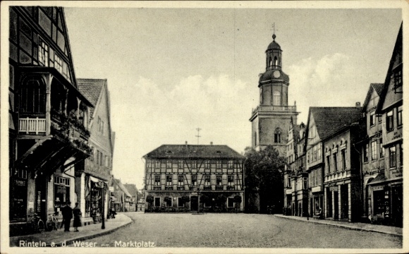 Postcard Rinteln on the Weser, market square, Weser, historical architecture, tower