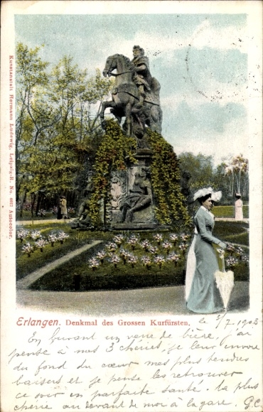 Ak Erlangen in Mittelfranken Bayern, Denkmal des Grossen Kurfürsten