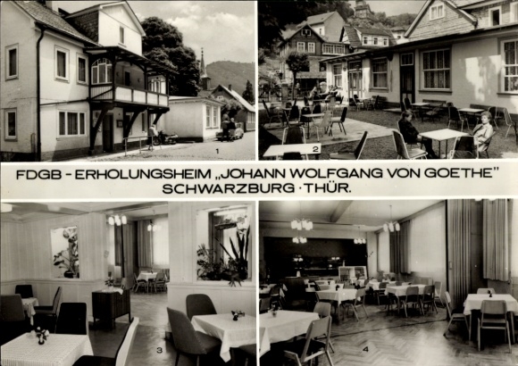 Postcard Schwarzburg in Thuringia, FDGB recreation home Johann Wolfgang von Goethe, dining room, club room