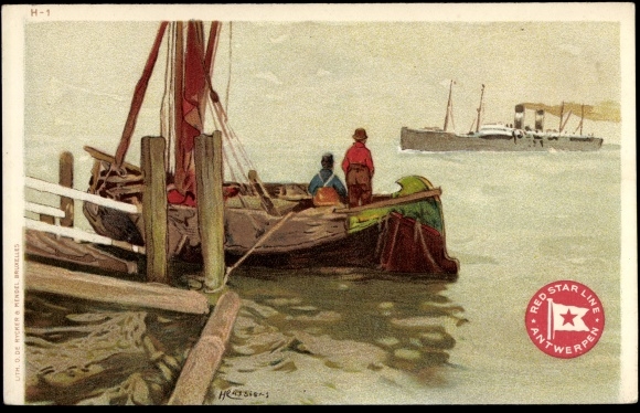 Artist Chromo-Litho Cassiens, H., Red Star Line, Steamer, Fishing Boat