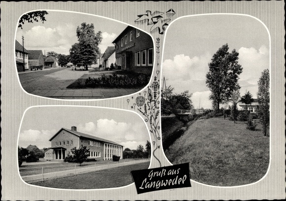 Postcard Langwedel Lower Saxony, street view, district savings bank