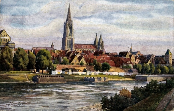 KP artystyczna Marschall, V., Ulm nad Dunajem, widok na rzekę do miasta