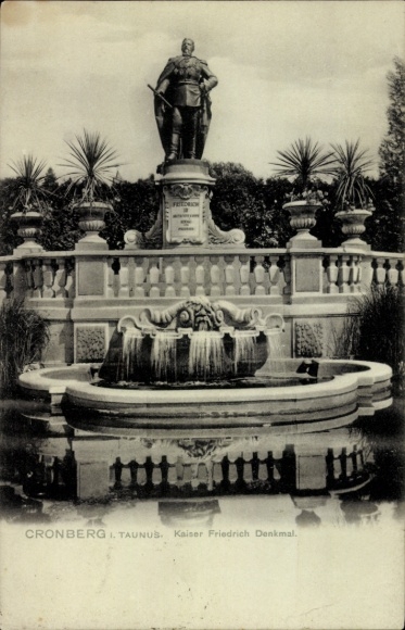 Ak Kronberg im Taunus, Kaiser Friedrich Denkmal, Brunnenanlage mit Fontäne