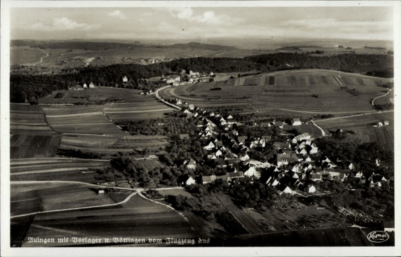 Ak Auingen Münsingen, Fliegeraufnahme, Vorlager, Böttingen