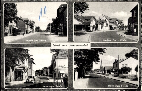 Postcard Schwarzenbek in Lauenburg, Lauenburger Straße, Seestern Pauly Straße, Hamburger Straße