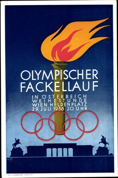 Künstler Ak Wien, Olympischer Fackellauf, Heldenplatz, Olympia 1936
